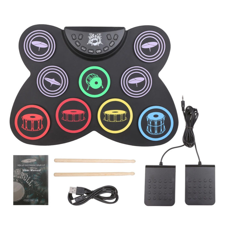 Digital Electronic 9 Pad Roll Up Drum Kit  Portable & Rechargeable with Speaker
