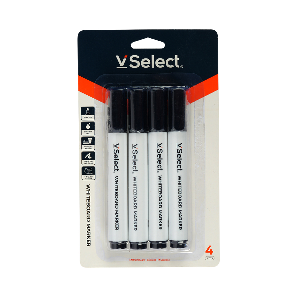 Premium Whiteboard Marker 4 PCS Black – Fine Tip Smooth Writing Dry Erase Markers for Office, School & Classroom Use