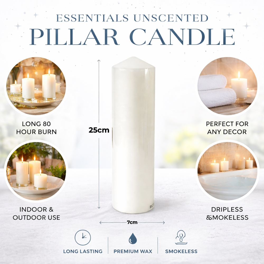 Premium Large White Pillar Candle 25cm – Long-Lasting Decorative Candle for Home Décor, Wedding, Event & Relaxation (25x7cm)