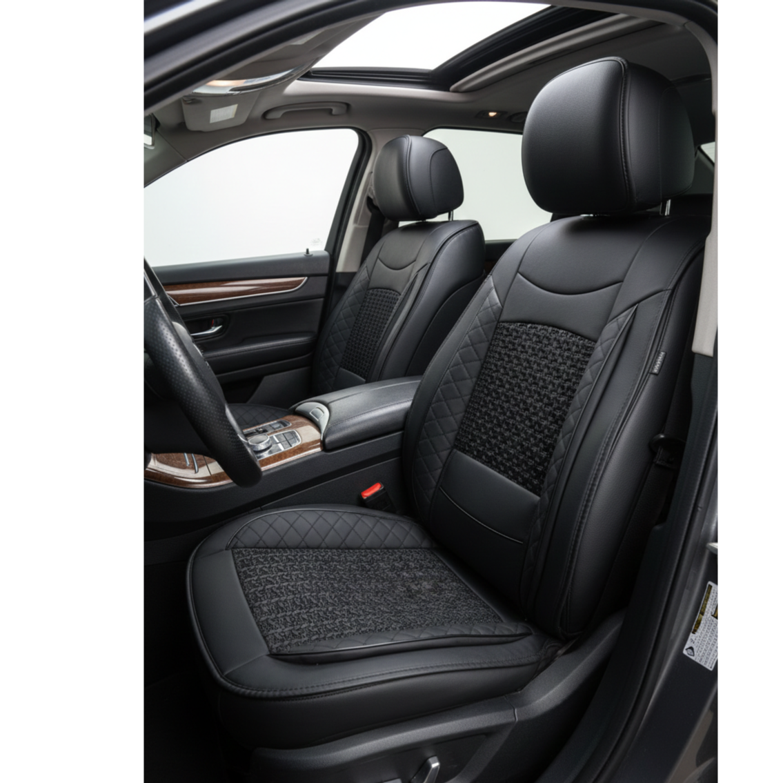 Premium Car Seat Cover 4 Seat Combo – Universal Fit Leatherette Cushion Set with Breathable Center Panel
