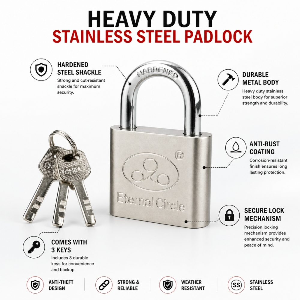 Eternal Circle Heavy Duty Anti Theft Stainless Steel Security Padlock With Three Keys