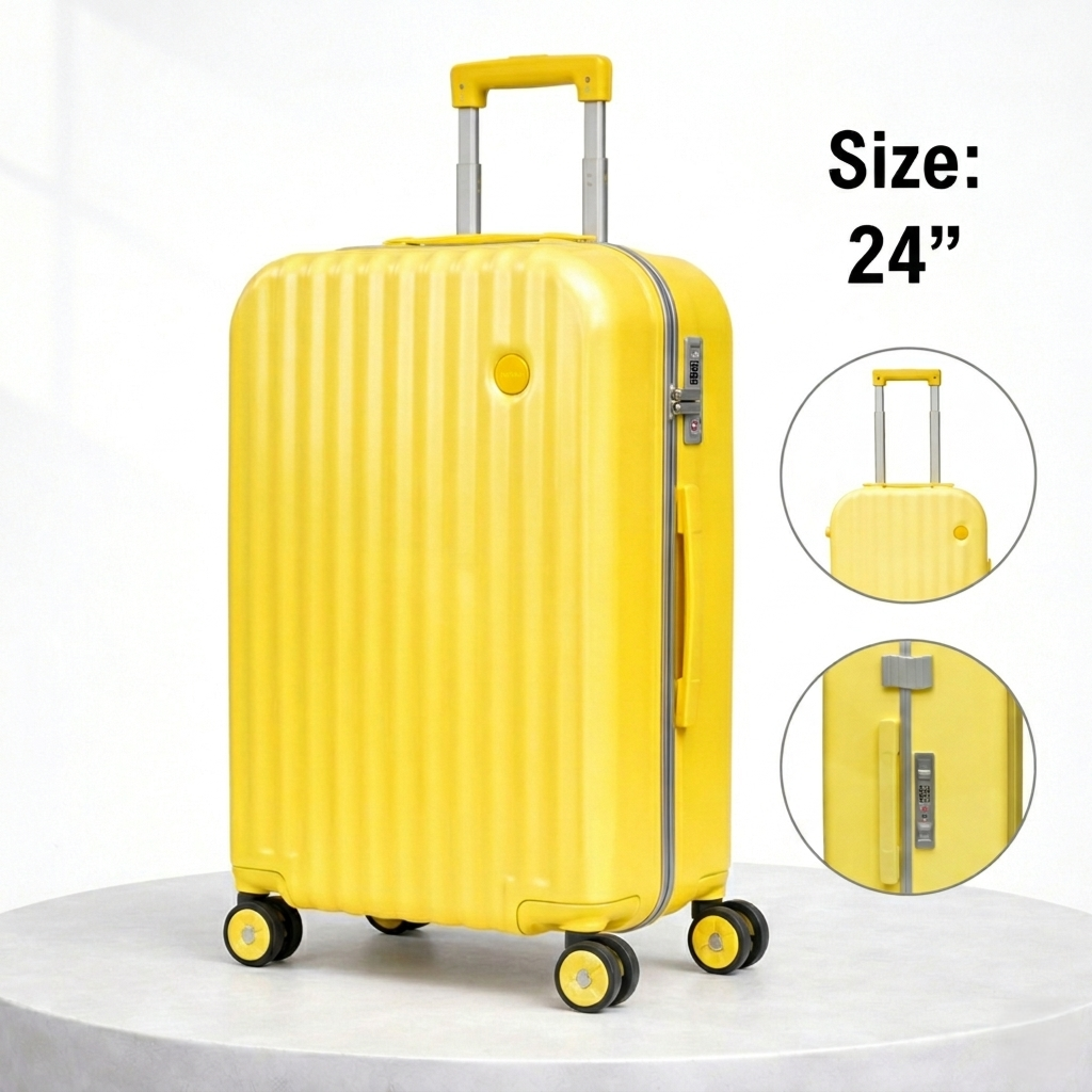 Yarlen Premium Aluminum Hard Shell Travel Trolley 24 Inch Yellow
