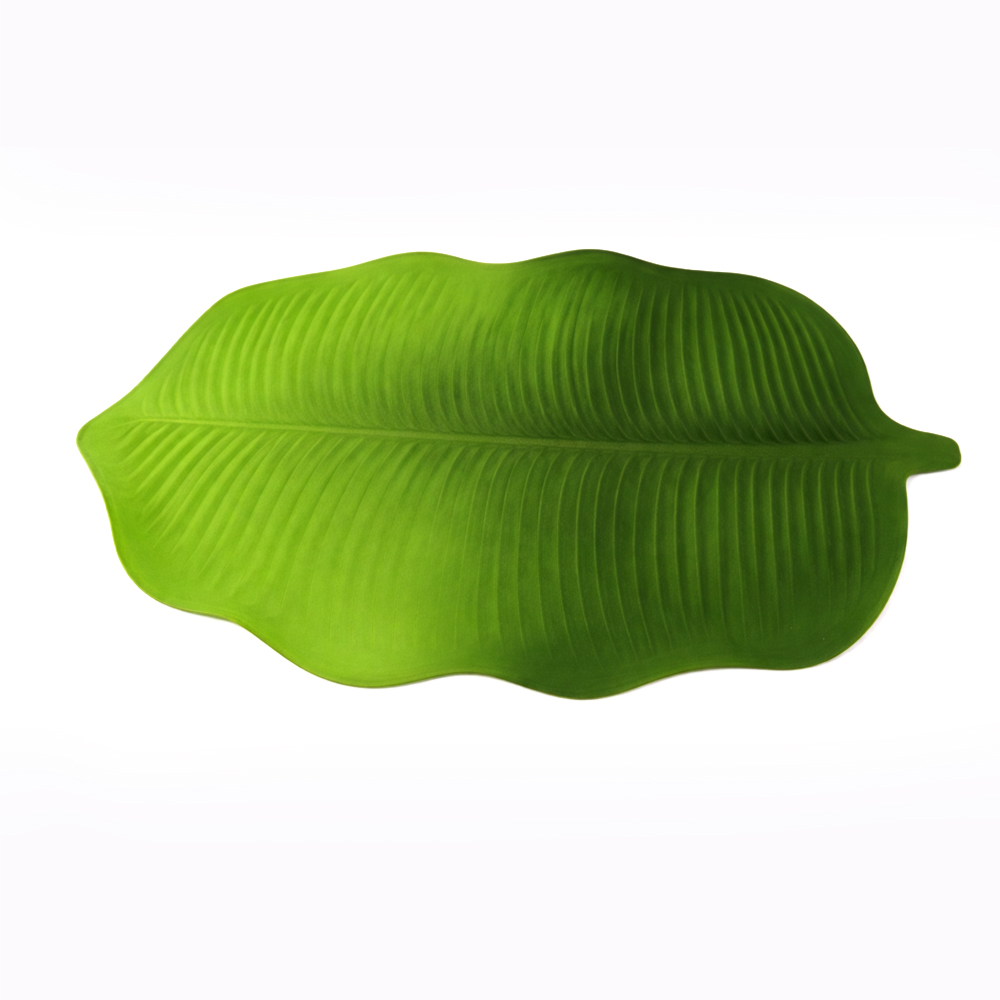 Premium Green Leaf Design Table Mat 47cm x 30cm – Ribbed Decorative Dining Placemat for Home & Kitchen