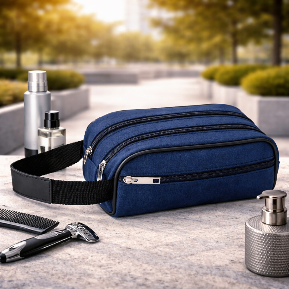 Triple Zipper Water Resistant Travel Toiletry Kit Organizer Bag