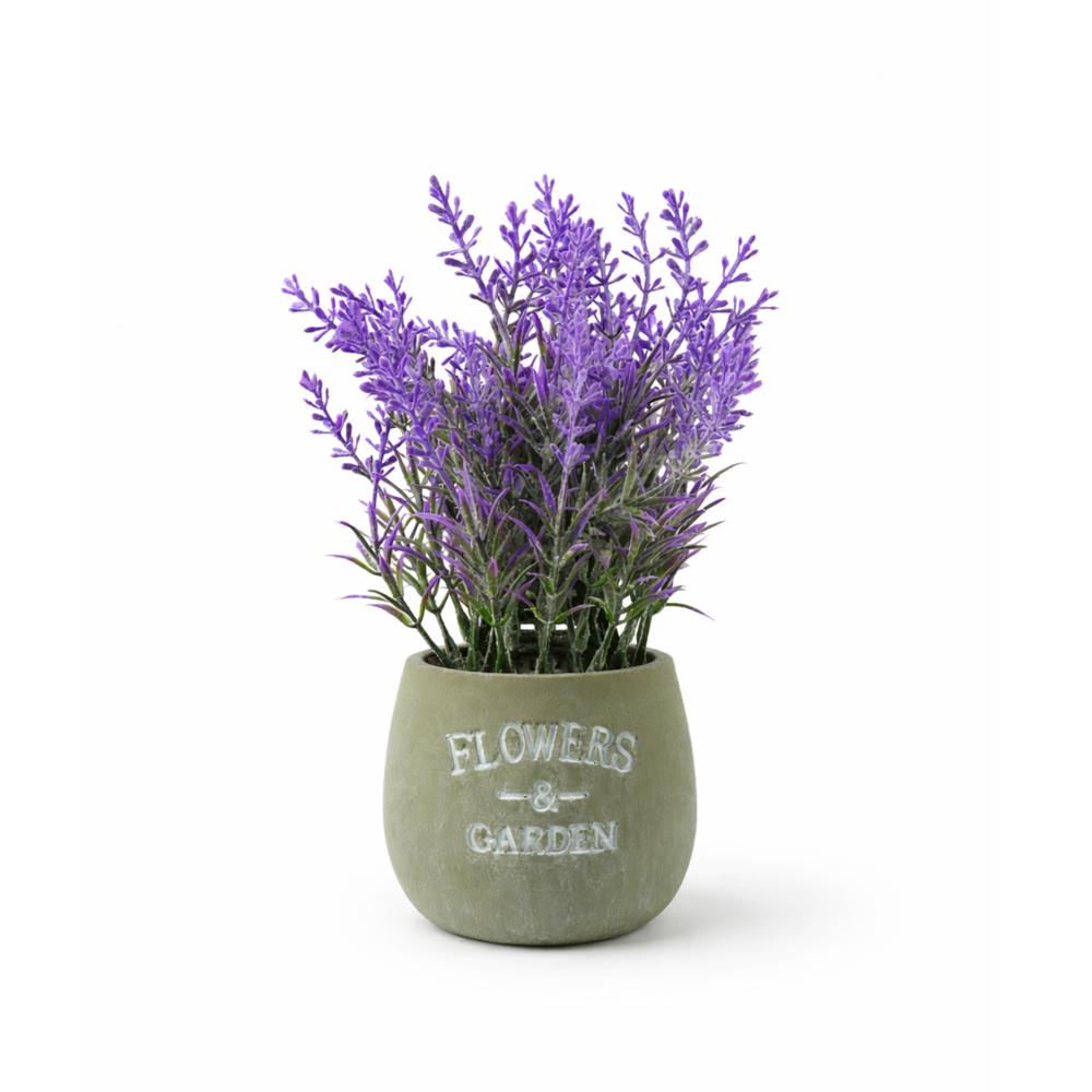 Artificial Lavender Flower Pot 24cm – Decorative Lavender Plant In Pot For Home, Office & Table Decoration