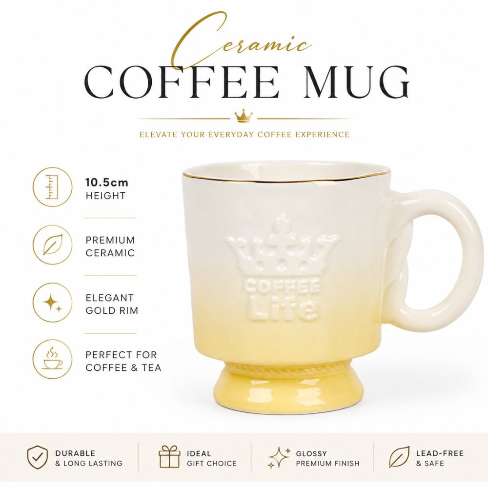 Elegant Ombre Ceramic Mug With A Rim And Raised Lettering – (10.5 X 9Cm)