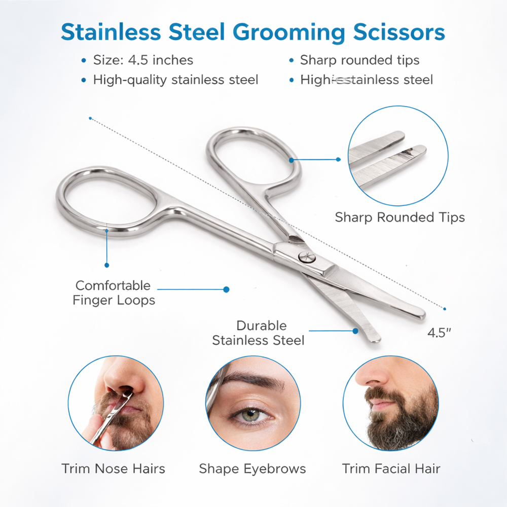 Professional Precision Grooming Scissors (4.5") – Stainless Steel with Safety Rounded Tips