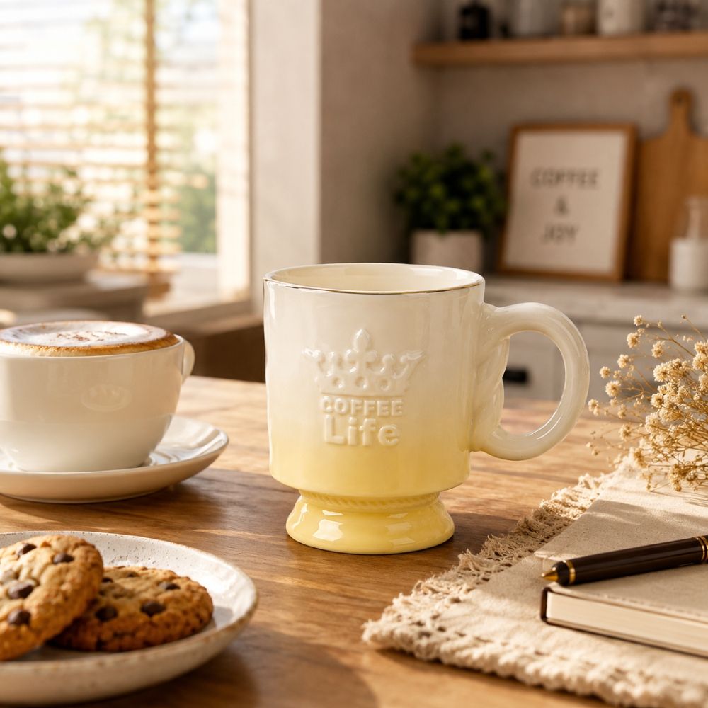 Elegant Ombre Ceramic Mug With A Rim And Raised Lettering – (10.5 X 9Cm)