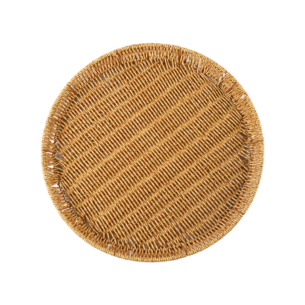 Premium Synthetic Fiber Round Serving Tray 40CM | Extra Large Woven Table Tray | Durable Serving & Decorative Use