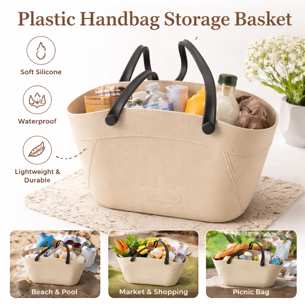 Portable Plastic Laundry Basket with Handle – Space Saving Clothes Storage Basket (29cm x 40cm)