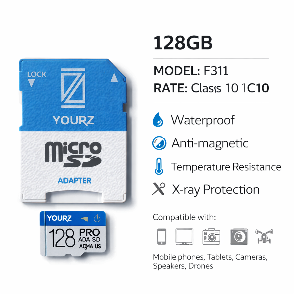 F311 Micro SD Card (TF Card) 128GB - Waterproof & Anti-Magnetic