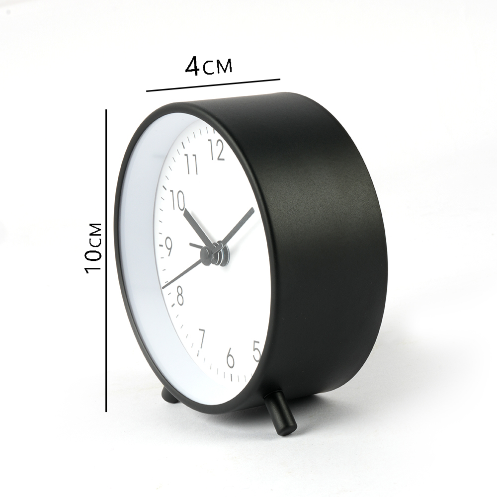 Modern Mini Alarm Clock 10cm  Classic Black & White Silent Table Clock for Bedroom, Office & Study Desk