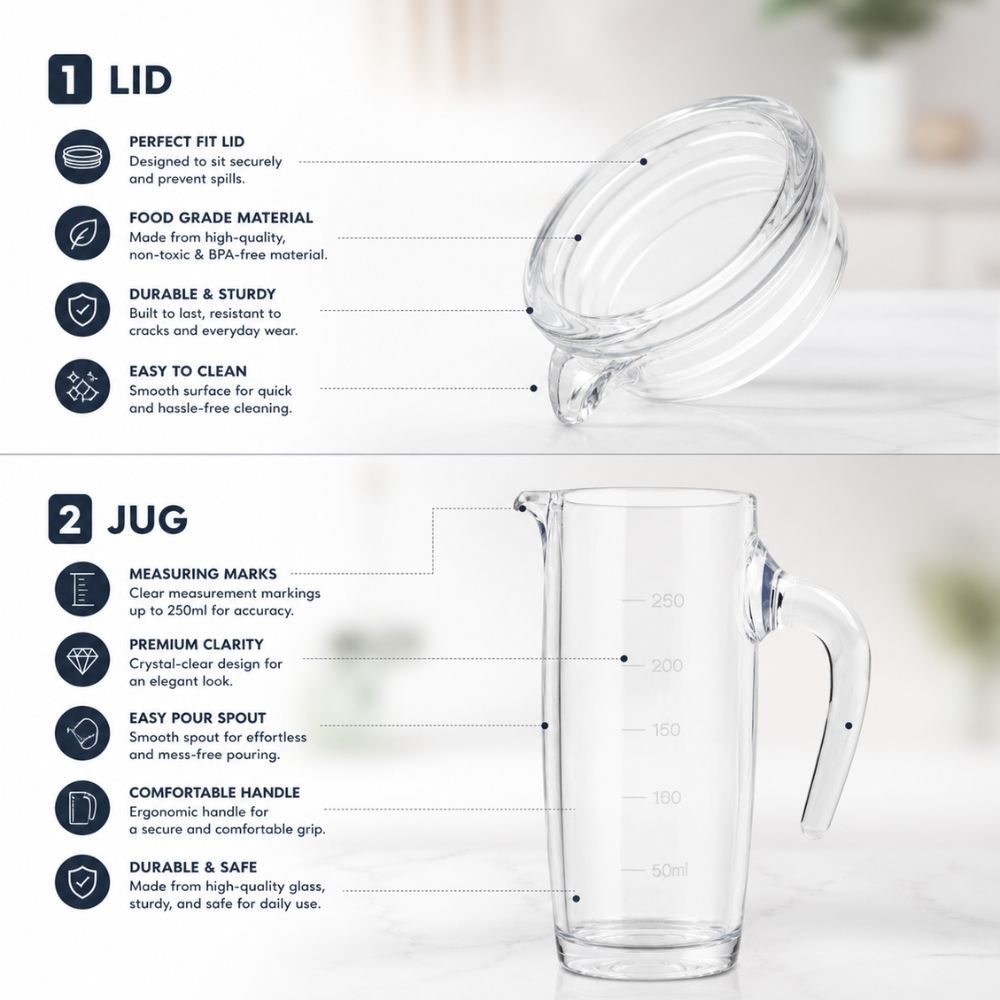 Professional Transparent Acrylic Shatterproof Jug – 250Ml Measuring Pitcher