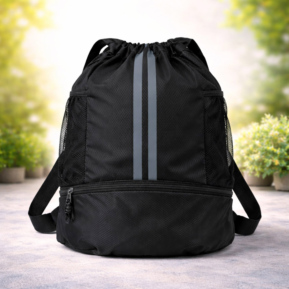 Reflective Stripe Lightweight Nylon Drawstring Backpack – 46Cm