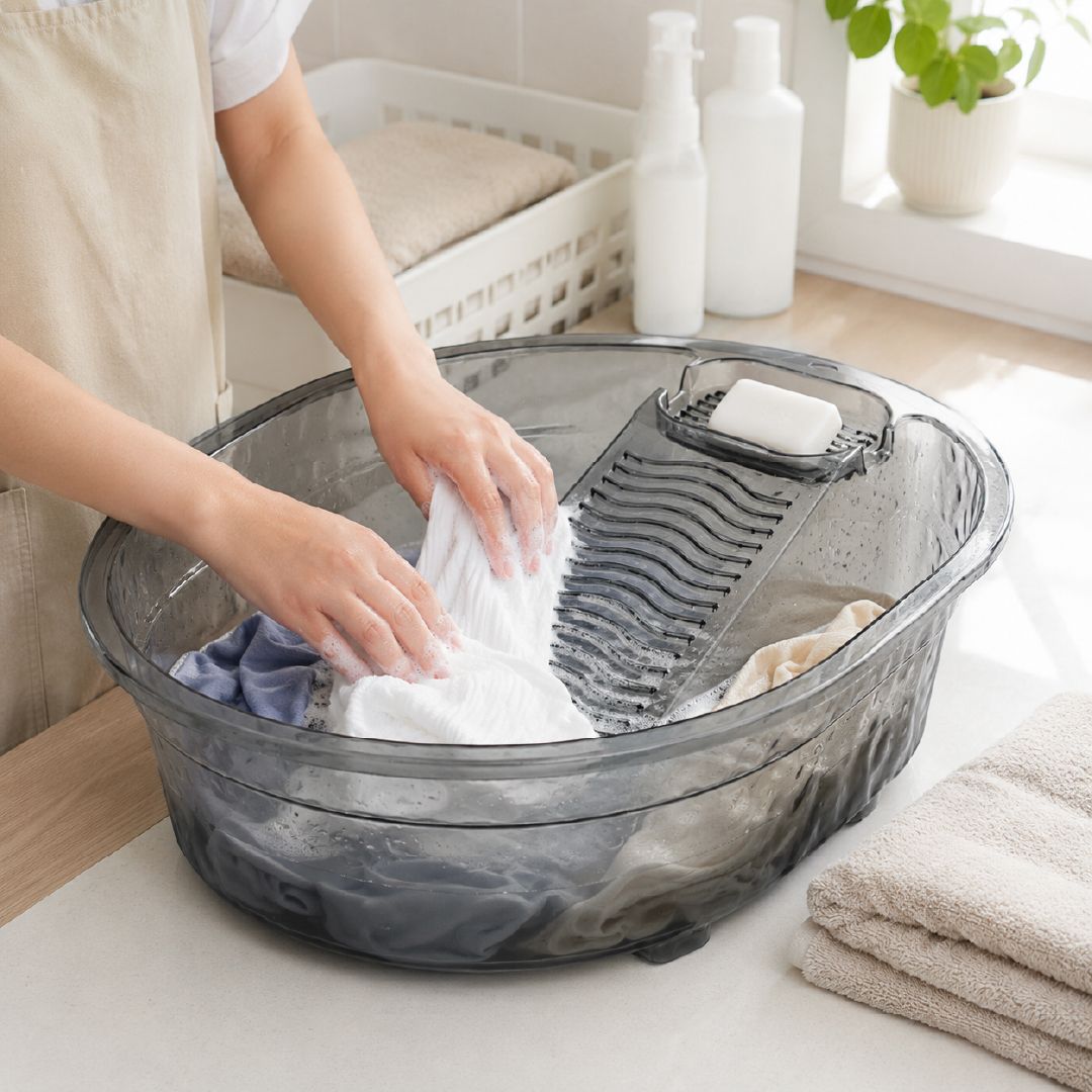 Pragmatic Translucent Plastic Washboard Basin Designed For Hand-Washing Delicate Items