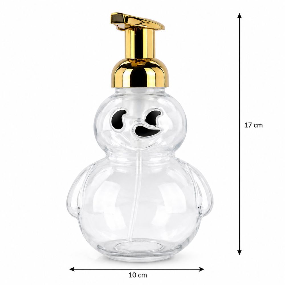 Charming Snowman Glass Foam Soap Dispenser Elegant Gold Pump Refillable Countertop Bottle