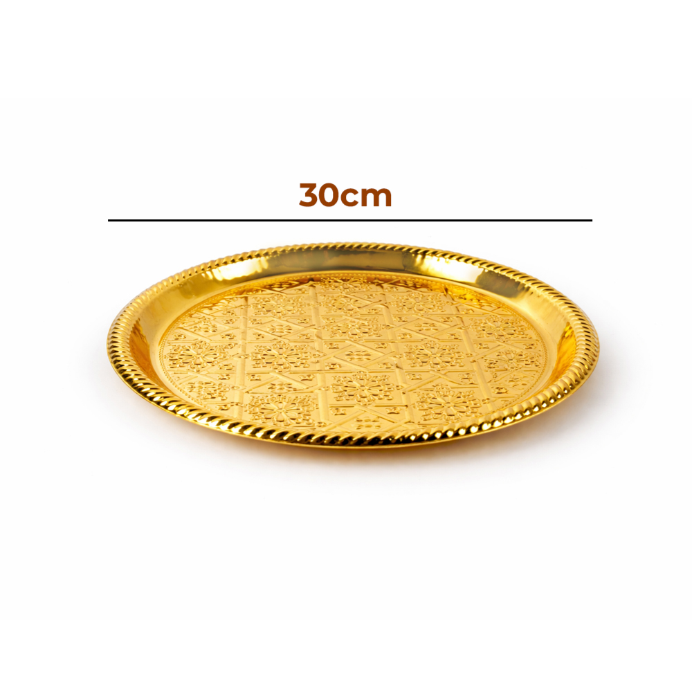 Luxury Gold Geometric Pattern Round Serving Tray - 30cm