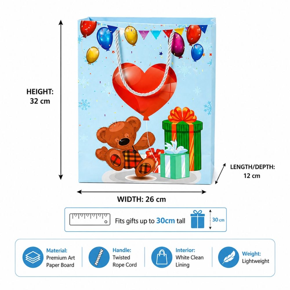 Premium Festive Teddy Gift Bag With Twisted Rope Handle