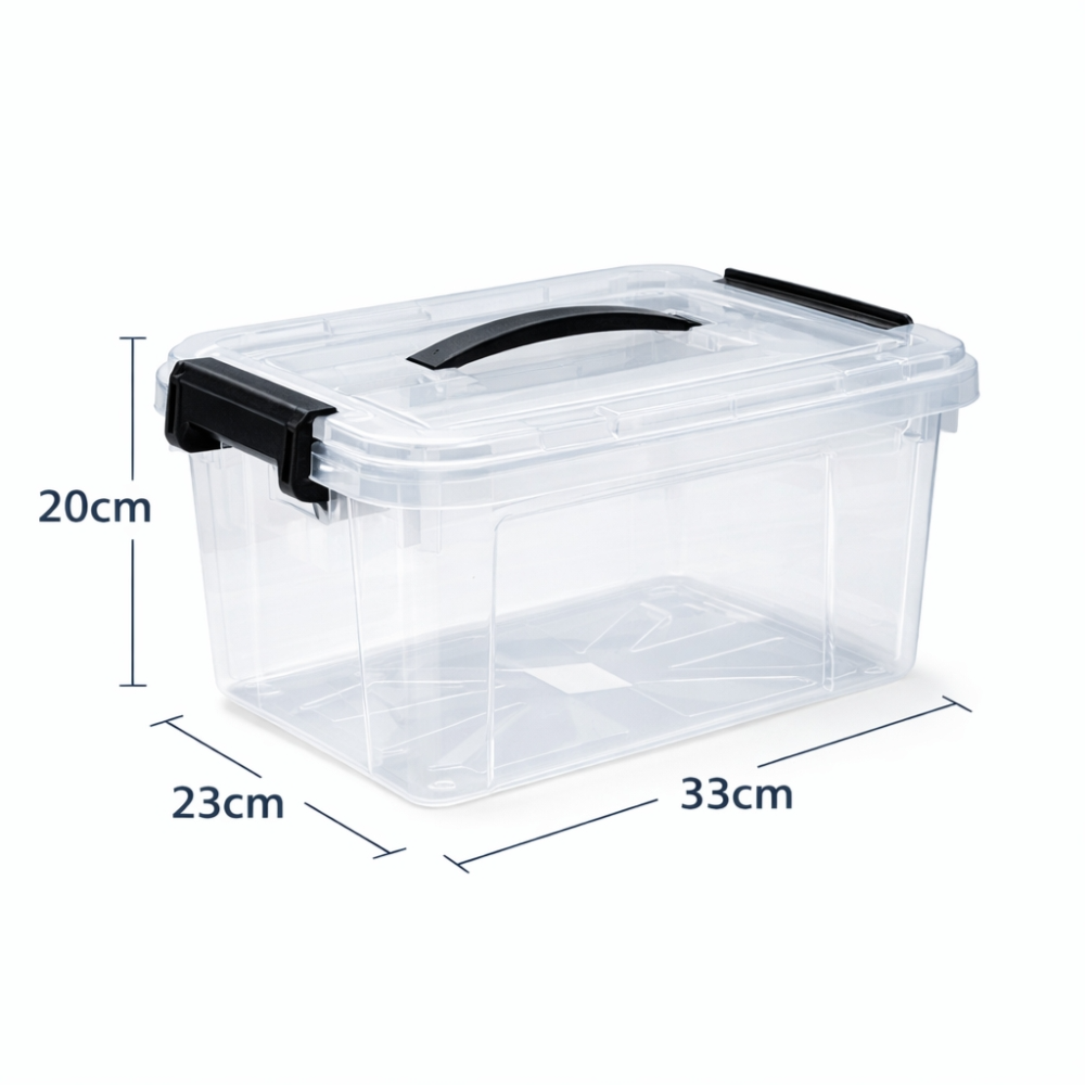 Premium Plastic Storage Box with Lid & Handle – Durable Stackable Organizer Container for Home, Office & Kitchen (33x23x20cm)