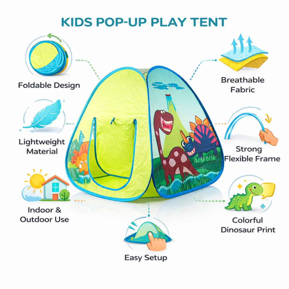 Kids Dinosaur Play Tent 80Cm X 70Cm – Portable Indoor Outdoor Children’S Playhouse Tent
