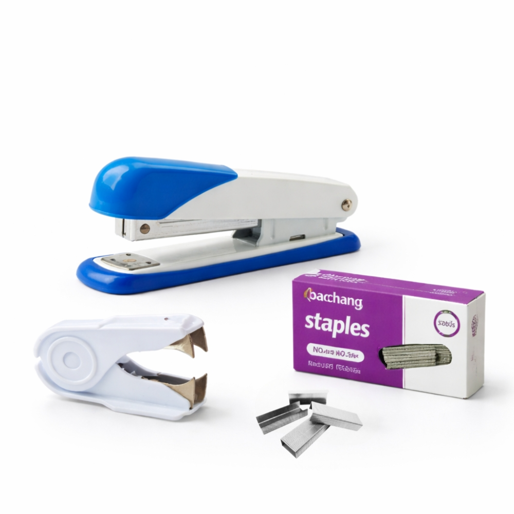Bachang 3-in-1 Stationery Set – Blue/White Stapler, Remover & Staples