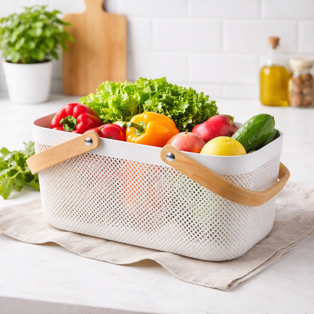 Mesh Storage Basket with Handles – Multi-Purpose Home Organizer Basket