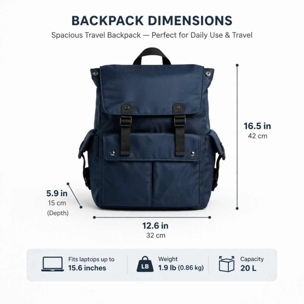 Premium Multi-Purpose Travel Backpack 40cm – Waterproof Durable Laptop School Bag with Multiple Pockets & Adjustable Straps (40x30x15cm)