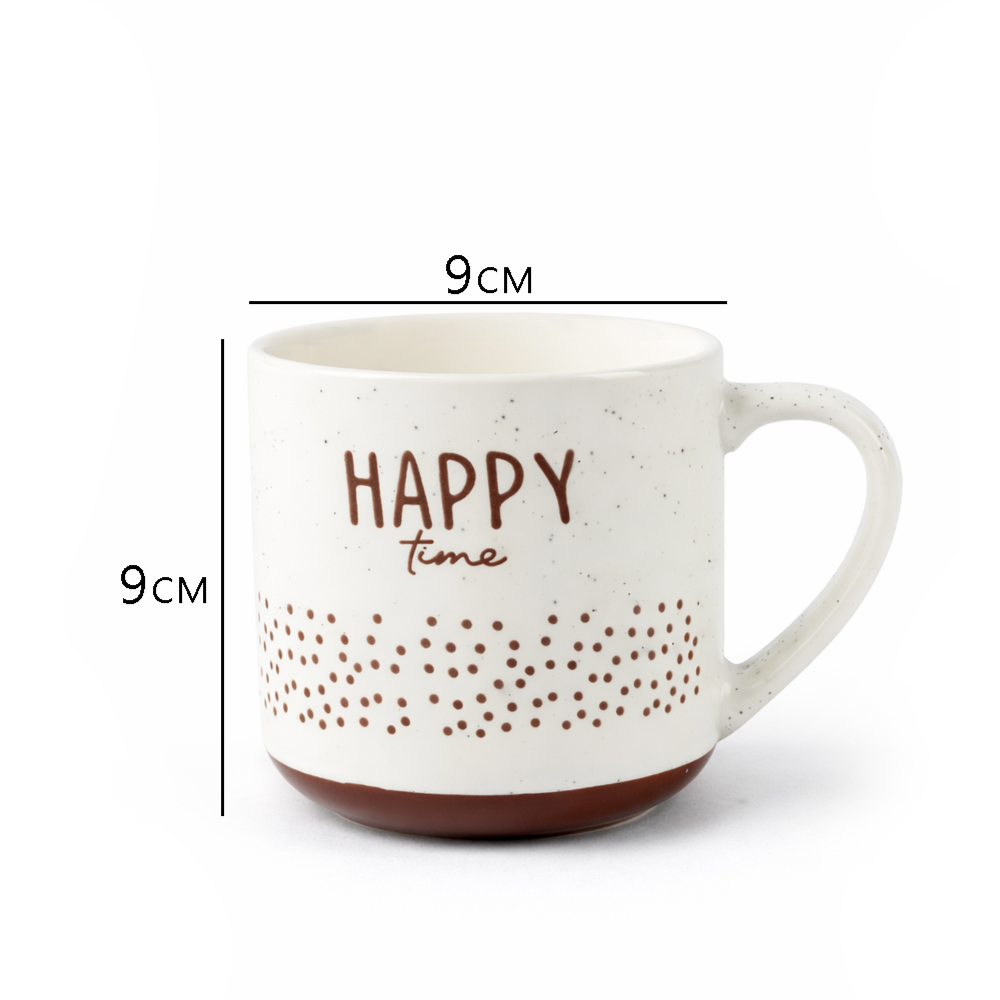 Premium Ceramic Coffee Mug 9x9cm – “HAPPY” Printed Elegant White Tea & Coffee Cup for Home & Office