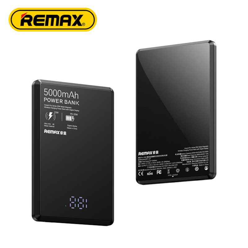 REMAX RPP-107 20W Metal Magnetic Wireless Charging Digital Display Portable Mobile Phone External Battery 5000mAh Power Bank