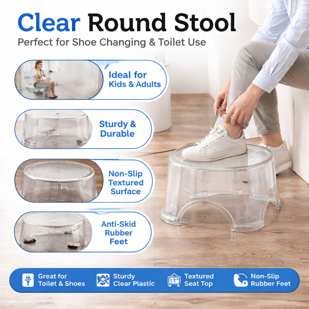 Premium Clear Non Slip Stool | Multipurpose Step & Seating Stool