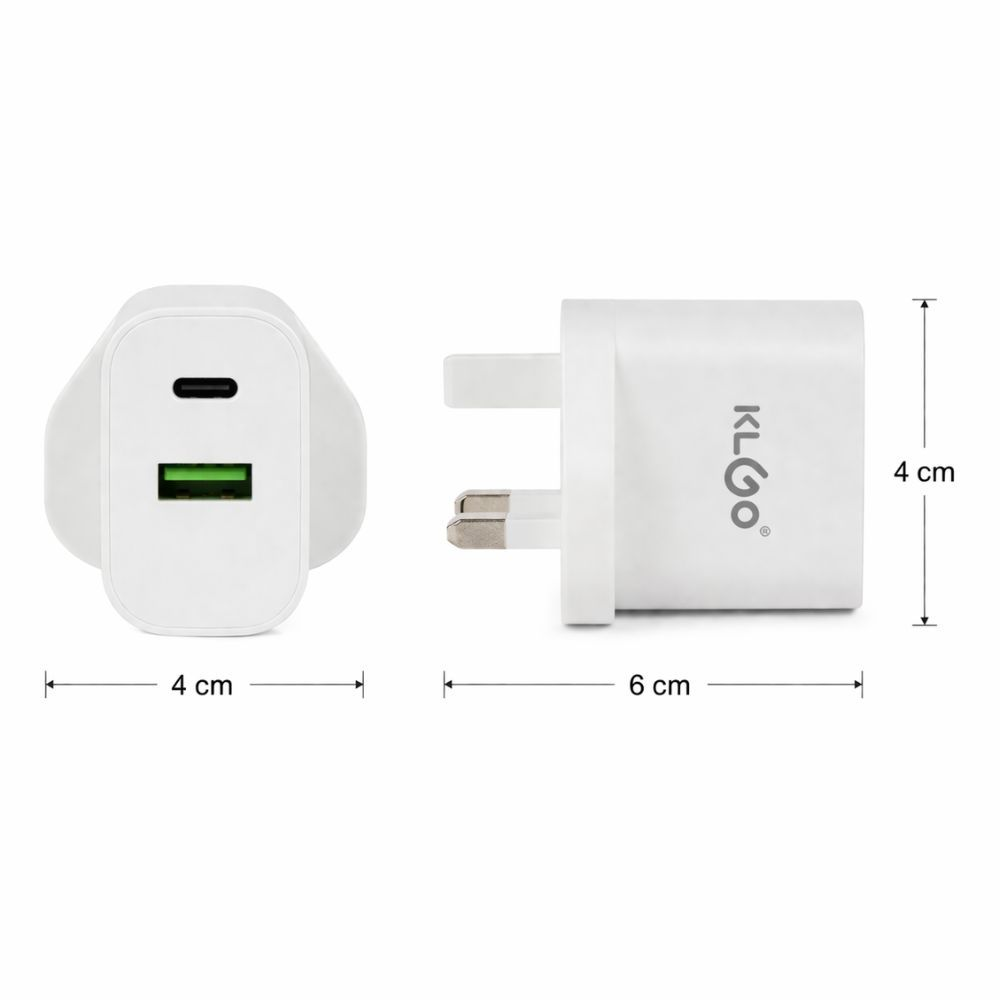 Klgo 25W Dual Port Fast Charger Usb C And Usb A Wall Adapter