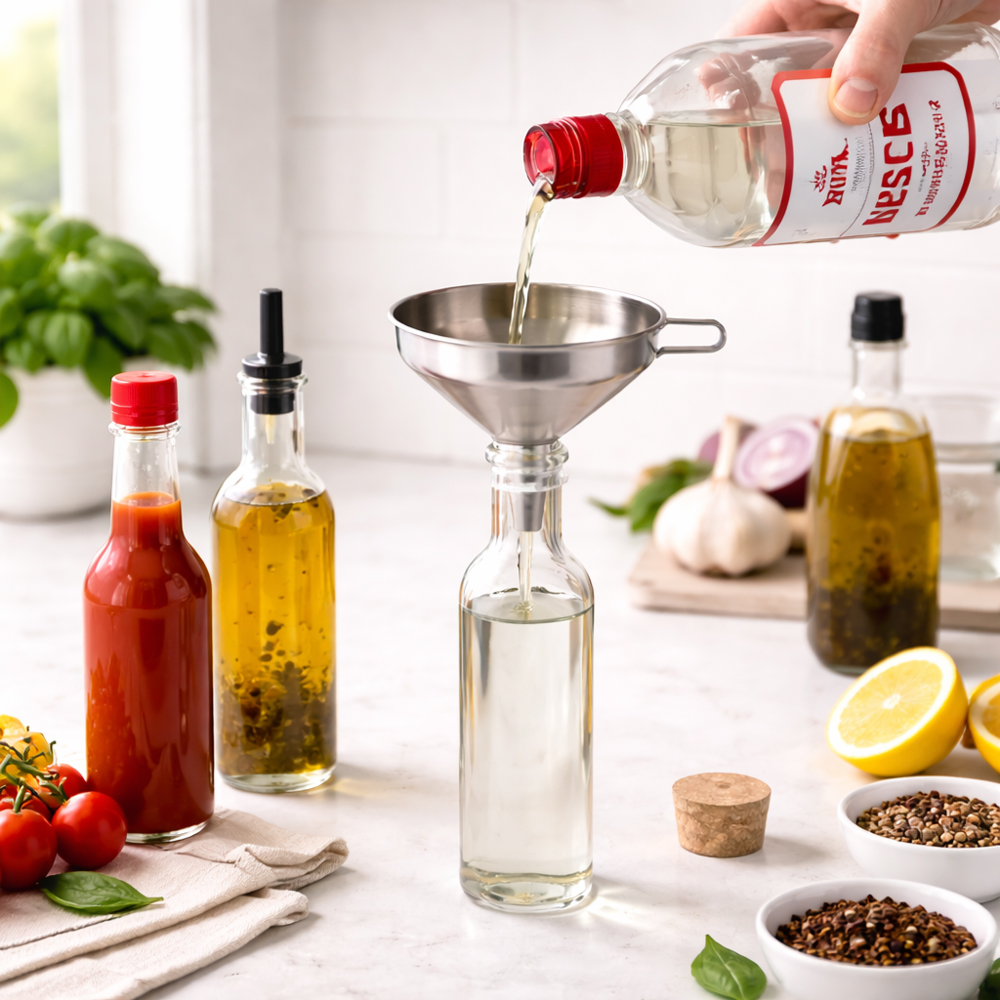 Stainless Steel Kitchen Funnel – Heavy Duty Liquid & Oil Transfer Funnel with Handle (13cm x 14cm)