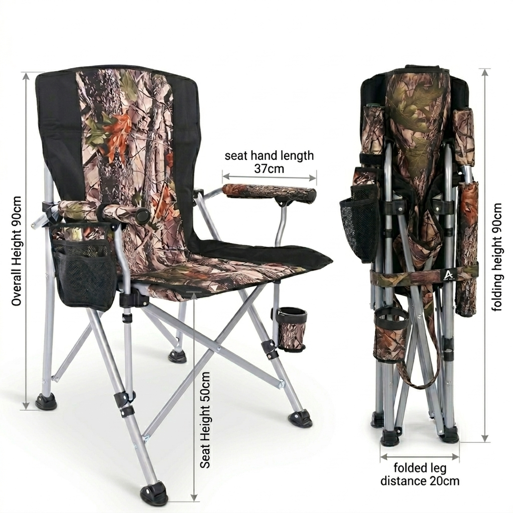 Heavy Duty Army design Folding Outdoor Camping Chair with Cup Holder & Carry Bag