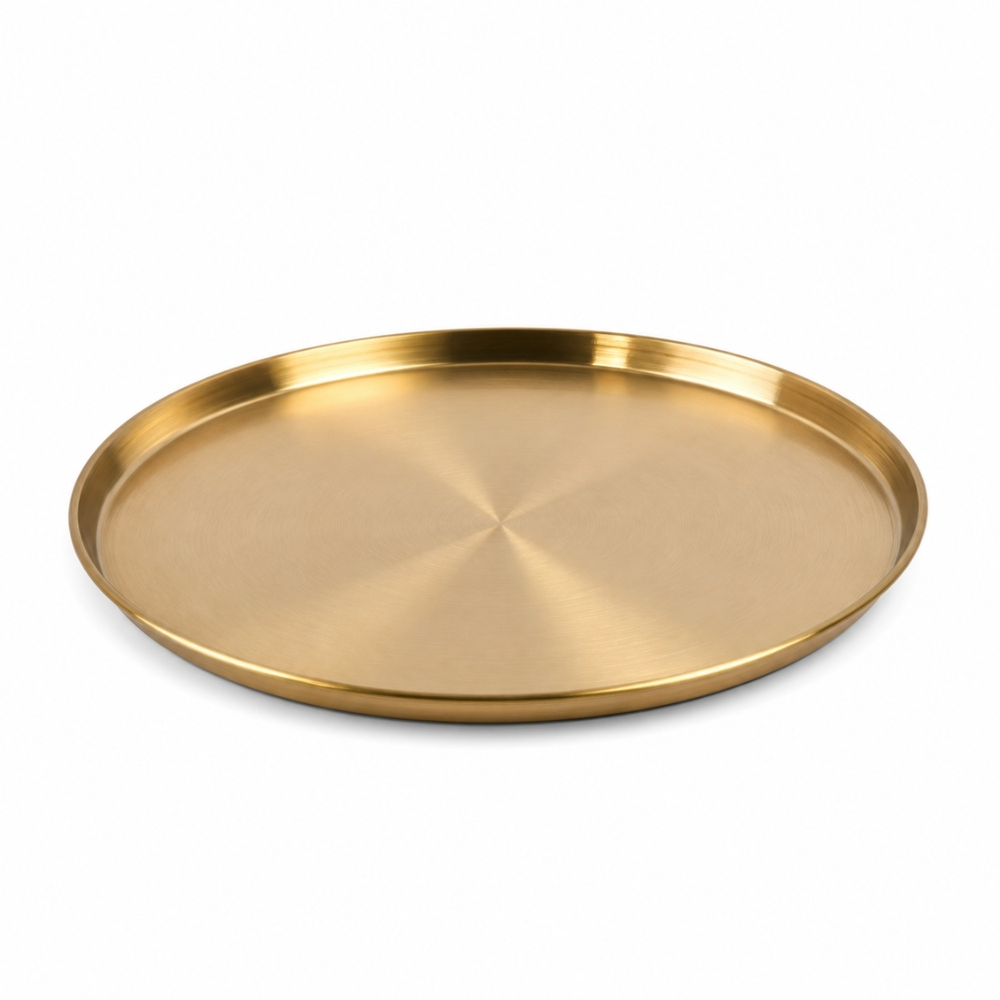 Vintage -finished Round Stainless Steel Serving Tray – Brushed Texture Raised Edges (30x2cm)