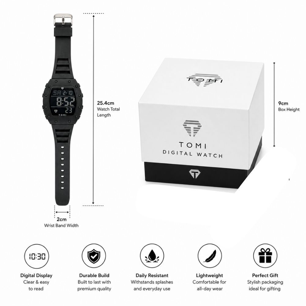 Tomi Luxury Sport Digital Watch For Men With Water Resistance And Premium Display