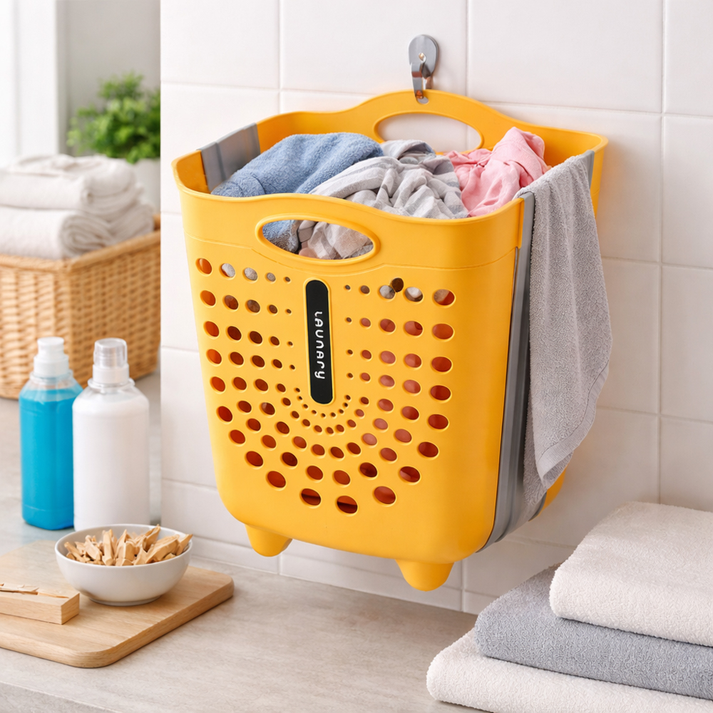 Portable Plastic Laundry Basket with Handle – Ventilated Clothes Storage Basket (42cm x 23cm x 35cm)