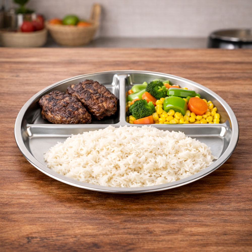 Premium Silver Section Plate – Elegant Multi-Compartment Dining Plate