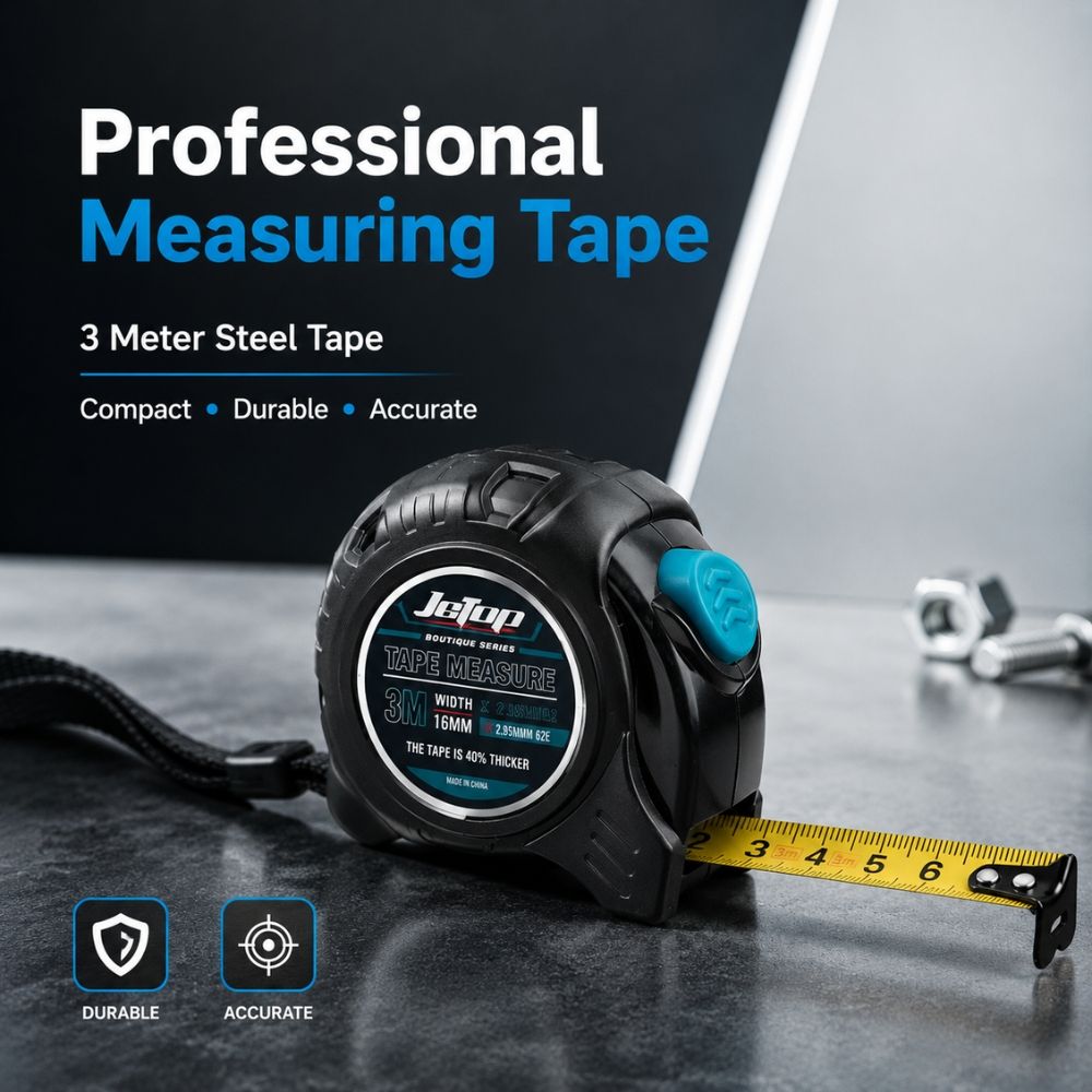 Professional 3-Meter Retractable Steel Tape Measure – Ergonomic Rubberized Case (8X9X4.5Cm)