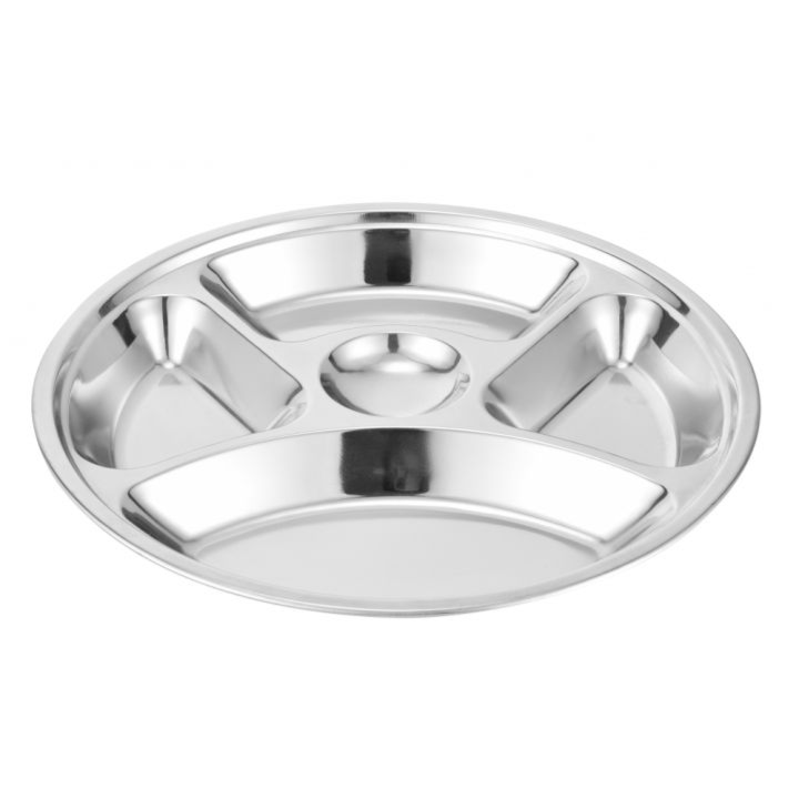 Premium Stainless Steel Divided Thali Set – 12" Round 3-Section Dinner Plates