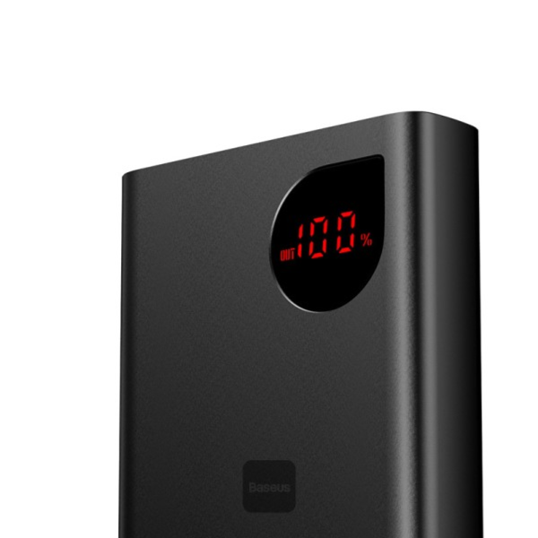 Baseus Adaman Metal Digital Display Quick Charge Power Bank 20000mAh 22.5W Black Overseas Edition With Simple Series Charging Cable USB to Type-C 3A 0.3m Black