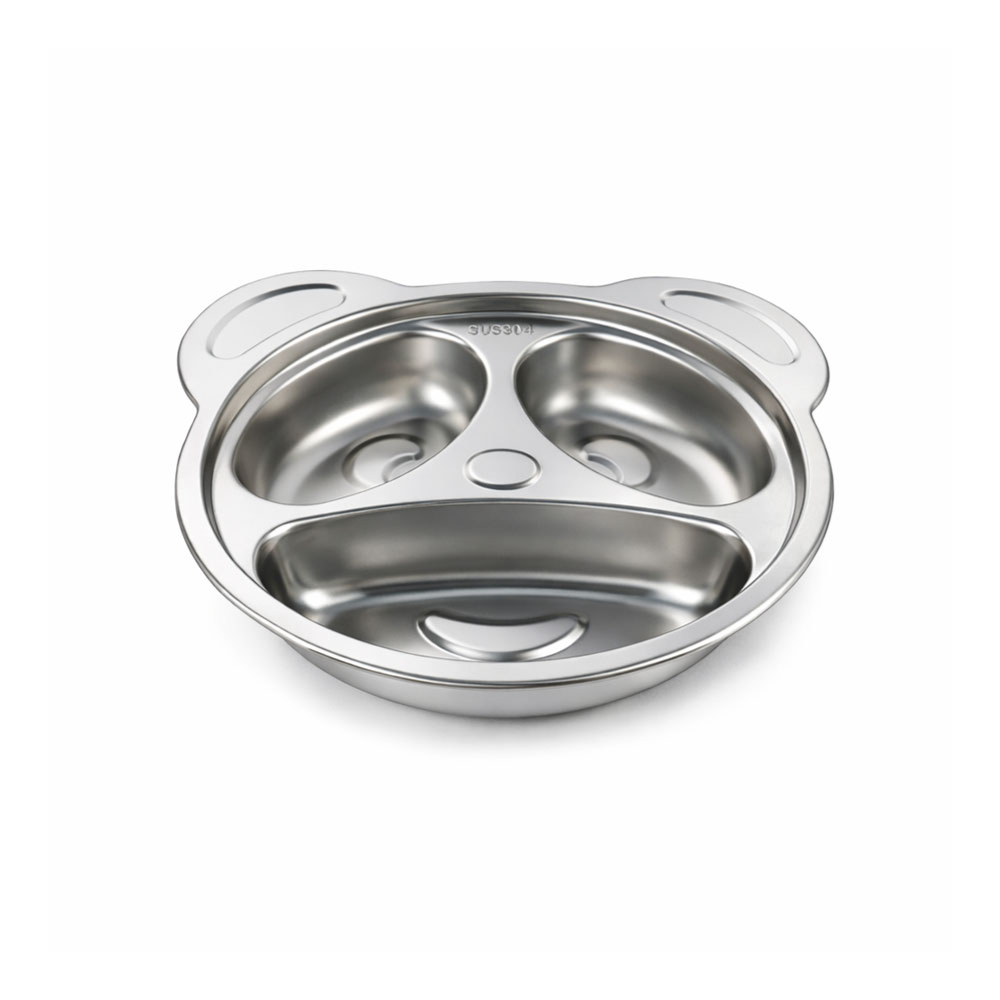 Unbreakable 3 Sections Panda shaped Stainless Steel Divided Plate – Food Serving Tray for Picky Eaters Lunch Camping
