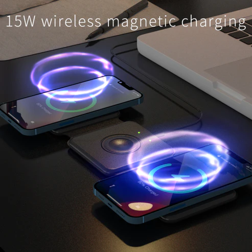 3 in 1 Magnetic Foldable Wireless Charger  White/Black