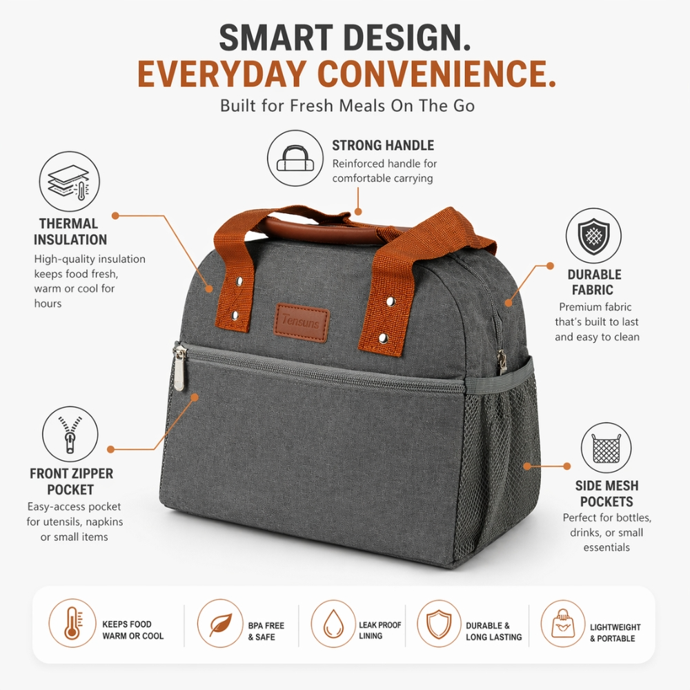 Tensuns Premium Insulated Lunch Bag For Men And Women