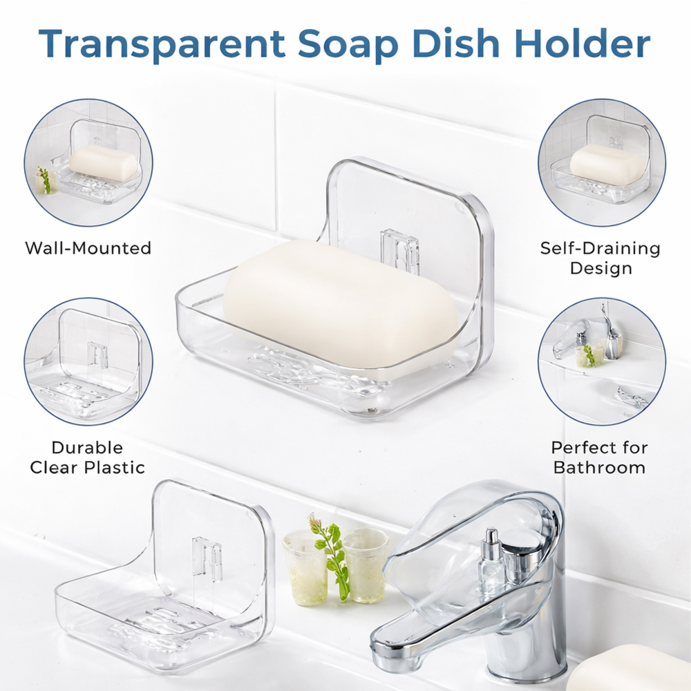 Premium Wall Mounted Transparent Soap Holder-durable, high-quality clear plastic
