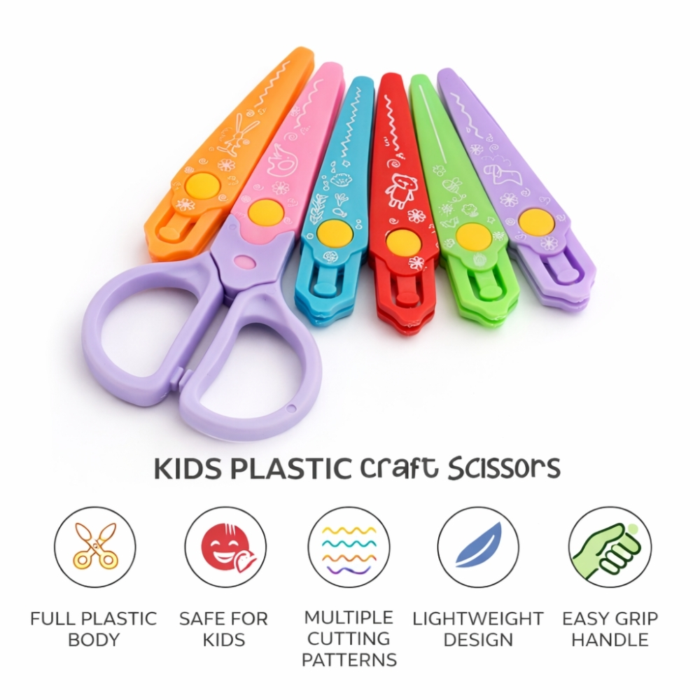 Kids Plastic Safety Craft Scissors For Paper Cutting 6pcs Set