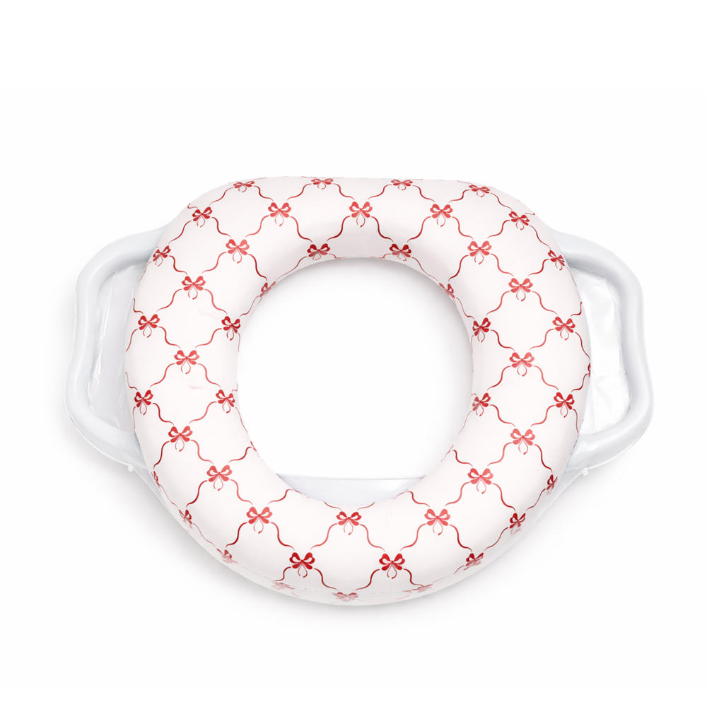 Children's Padded Soft Potty Training Seat with Side Handles - Red Bow Design Secure Anti-Slip Toddler Toilet Seat for Boys and Girls