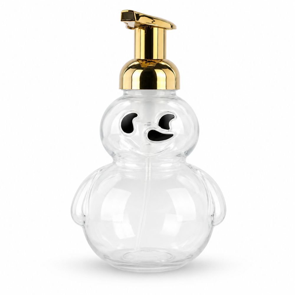 Charming Snowman Glass Foam Soap Dispenser Elegant Gold Pump Refillable Countertop Bottle