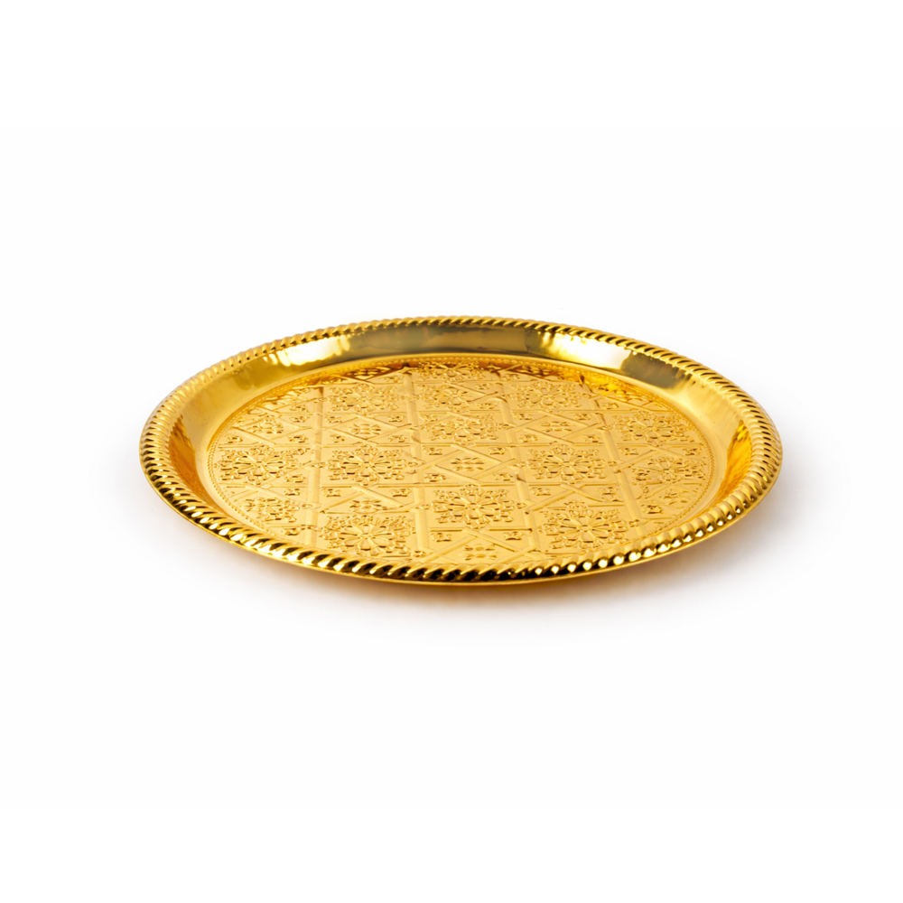 Luxury Gold Geometric Pattern Round Serving Tray - 30cm