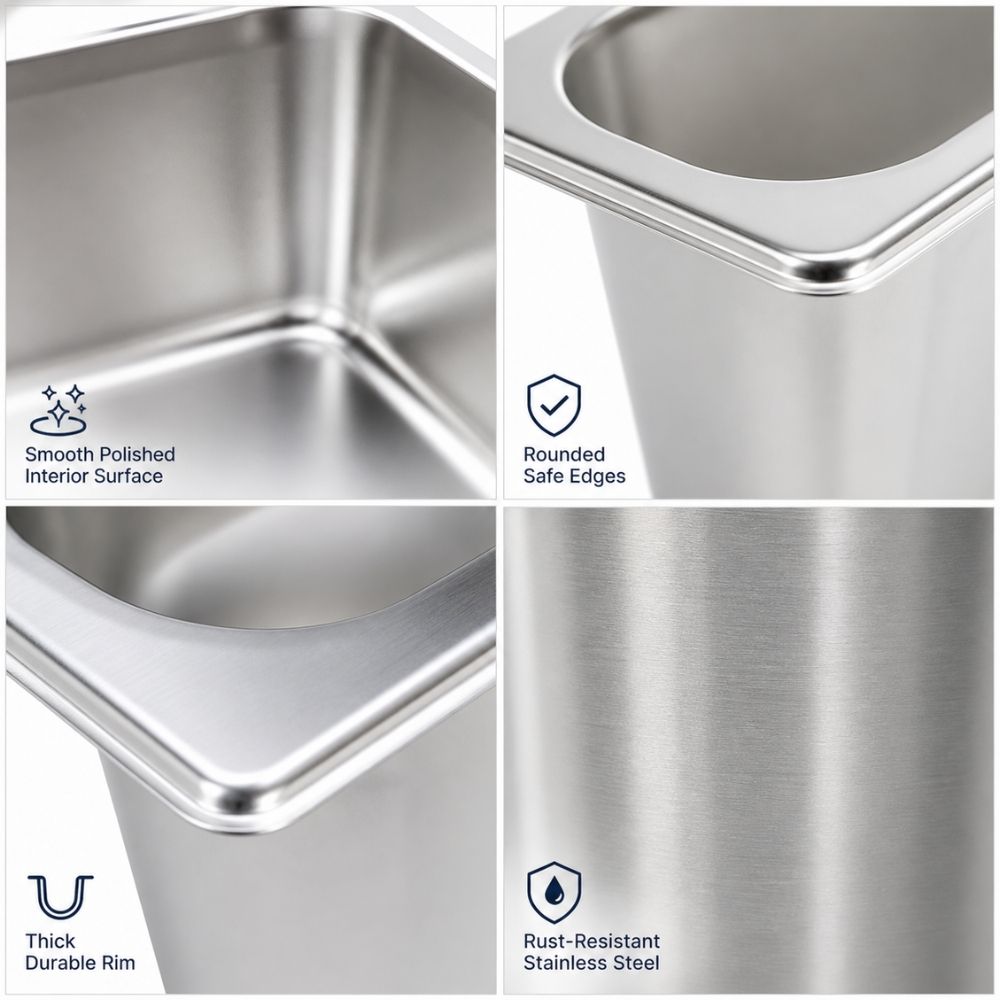 Commercial Grade Stainless Steel Deep Food Storage Buffet Pan For Kitchen