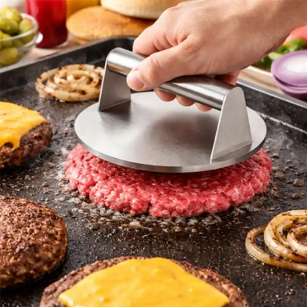 Stainless Steel Adjustable Grill & Burger Press – Non-Stick BBQ Tool